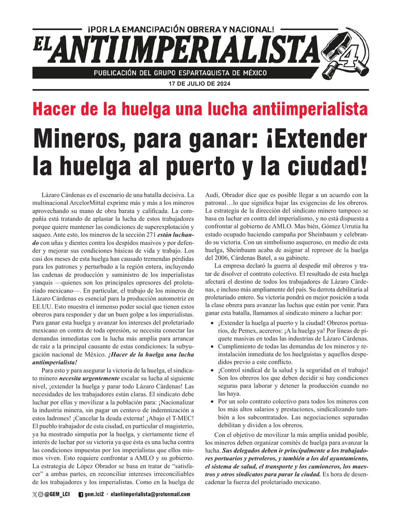 Mineros, para ganar: ¡Extender la huelga al puerto y la ciudad!  |  17 de julio de 2024