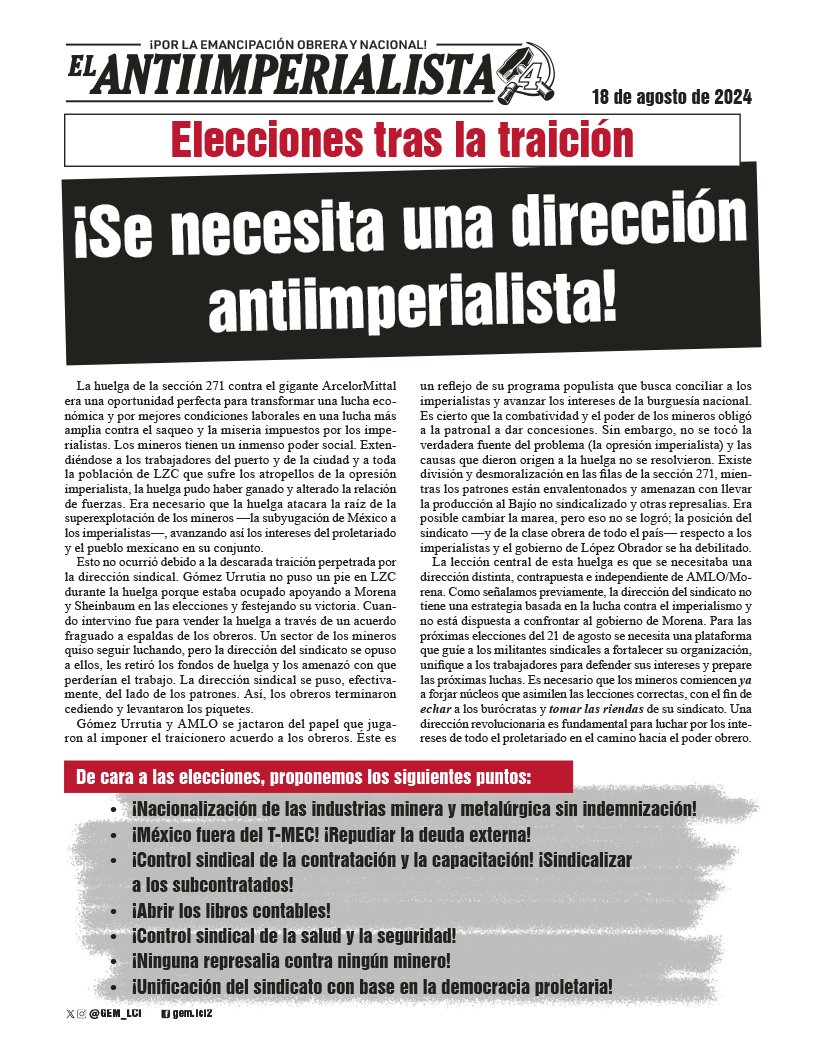 ¡Se necesita una dirección antiimperialista!  |  18 August 2024