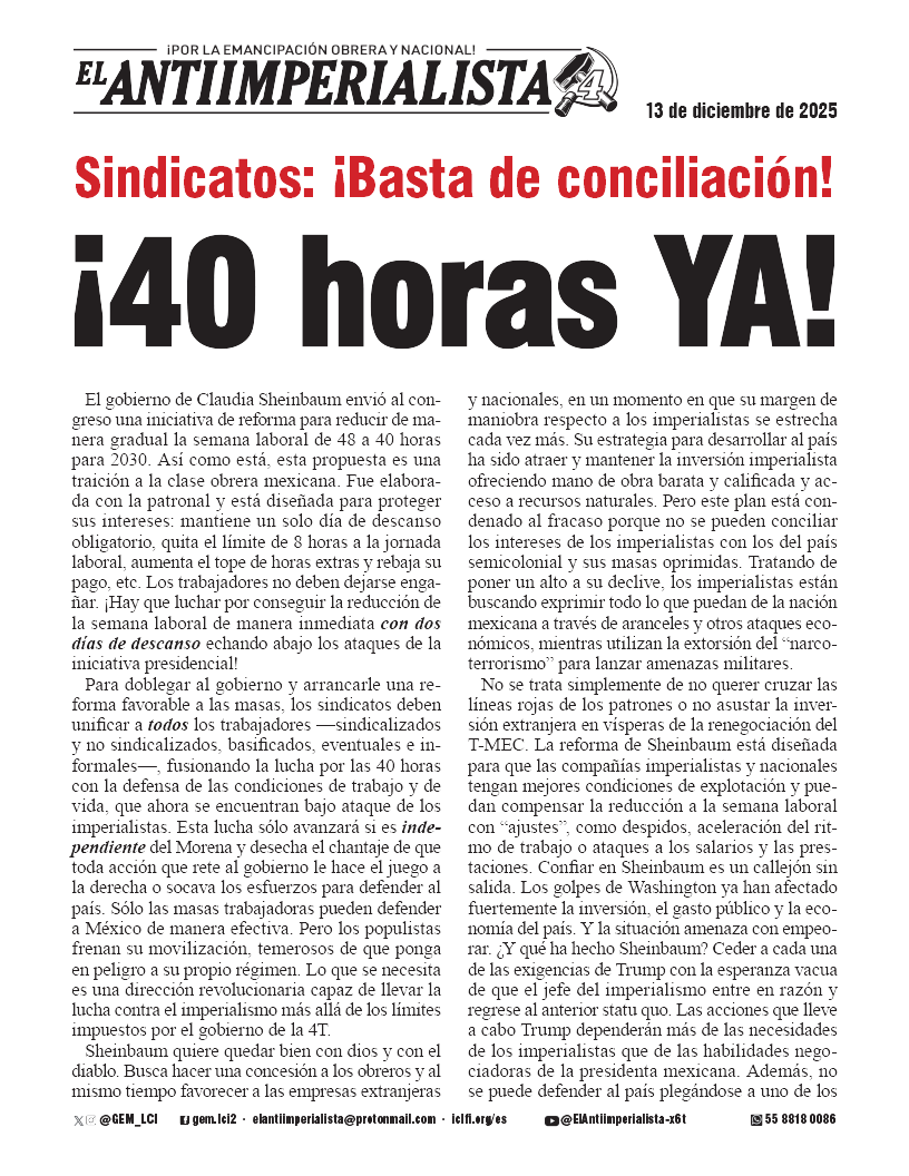 Sindicatos: ¡Basta de conciliación! '¡40 horas YA!'
