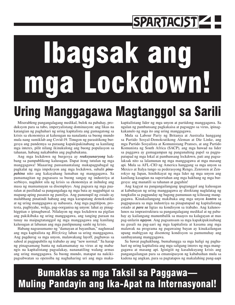 Spartacist (Tagalog) ملحق  |  ١ أكتوبر ٢٠٢١