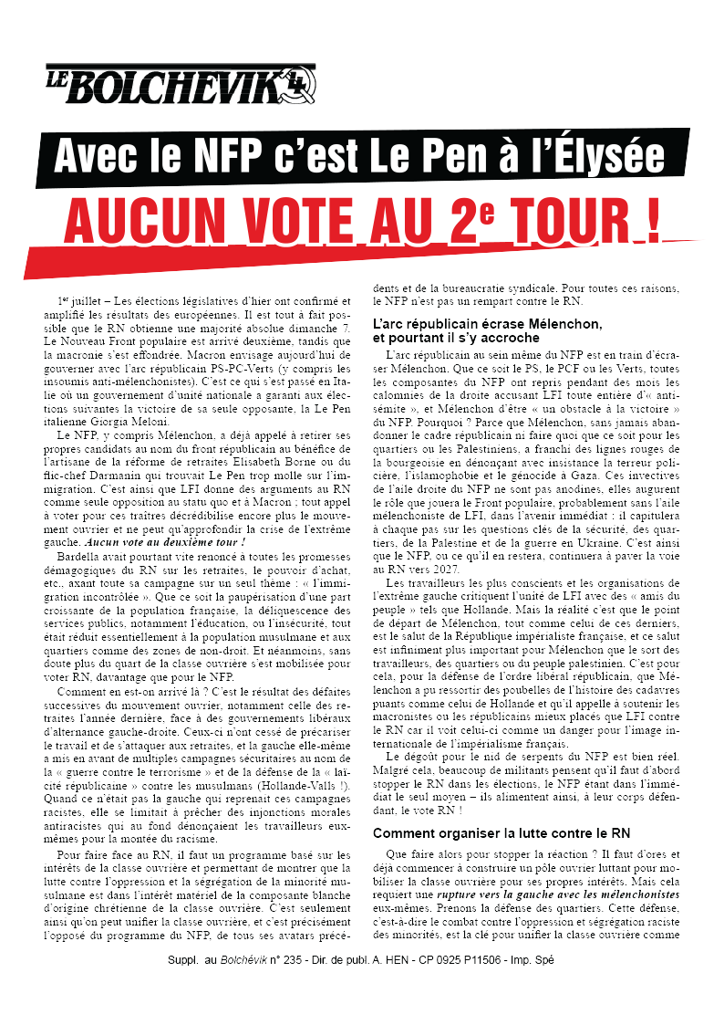 AUCUN VOTE AU 2e TOUR !  |  2 Temmuz 2024