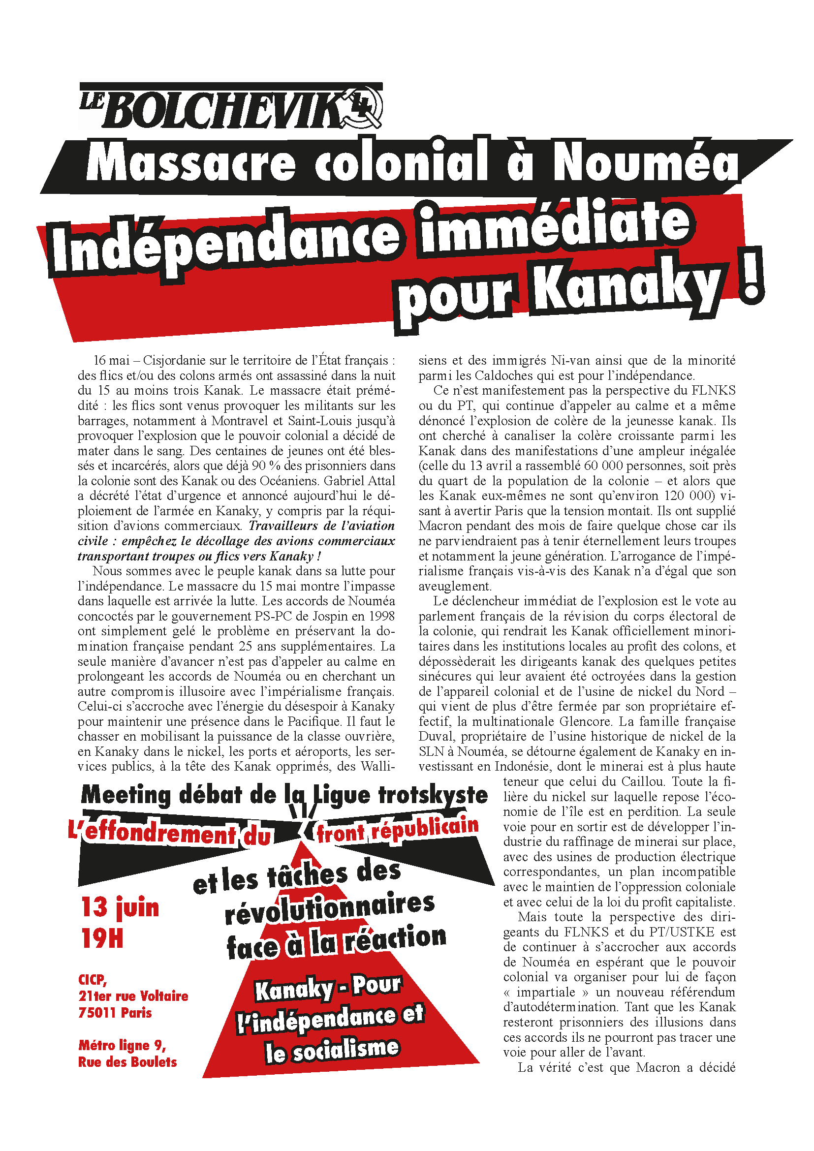 Massacre colonial à Nouméa : Indépendance immédiate pour Kanaky !  |  2024年5月16日