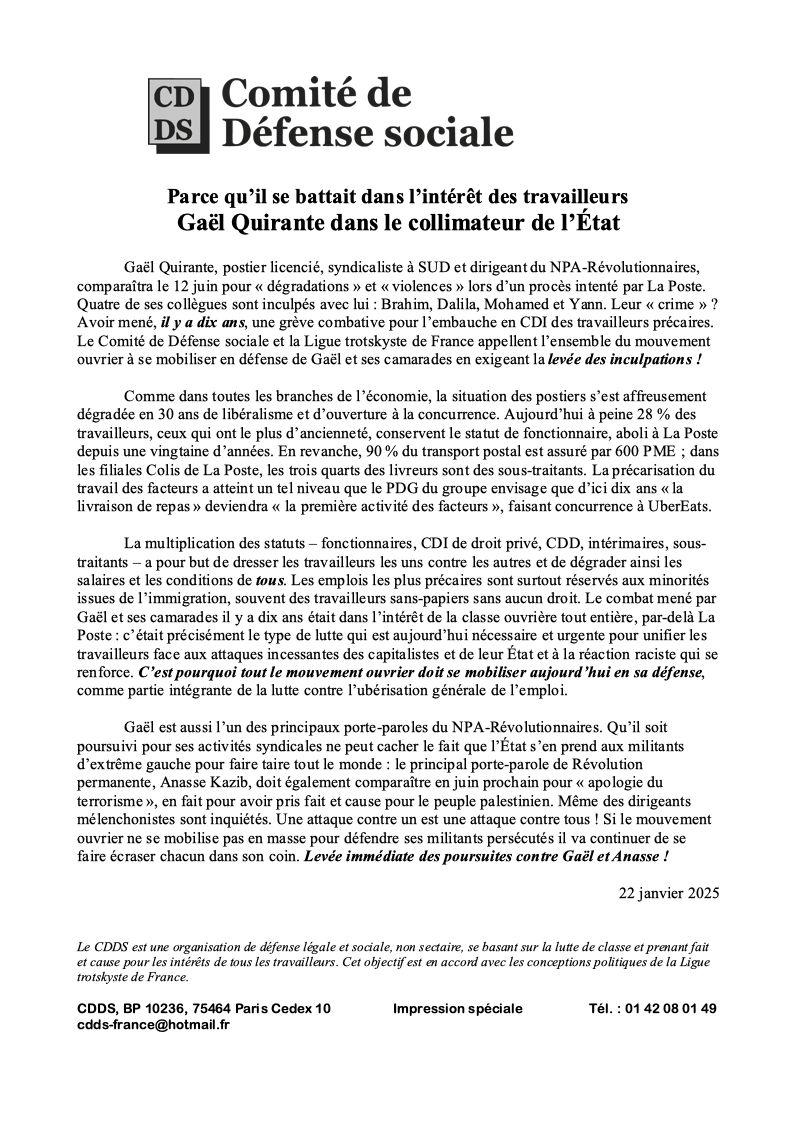 Déclaration du CDDS  |  22 janvier 2025