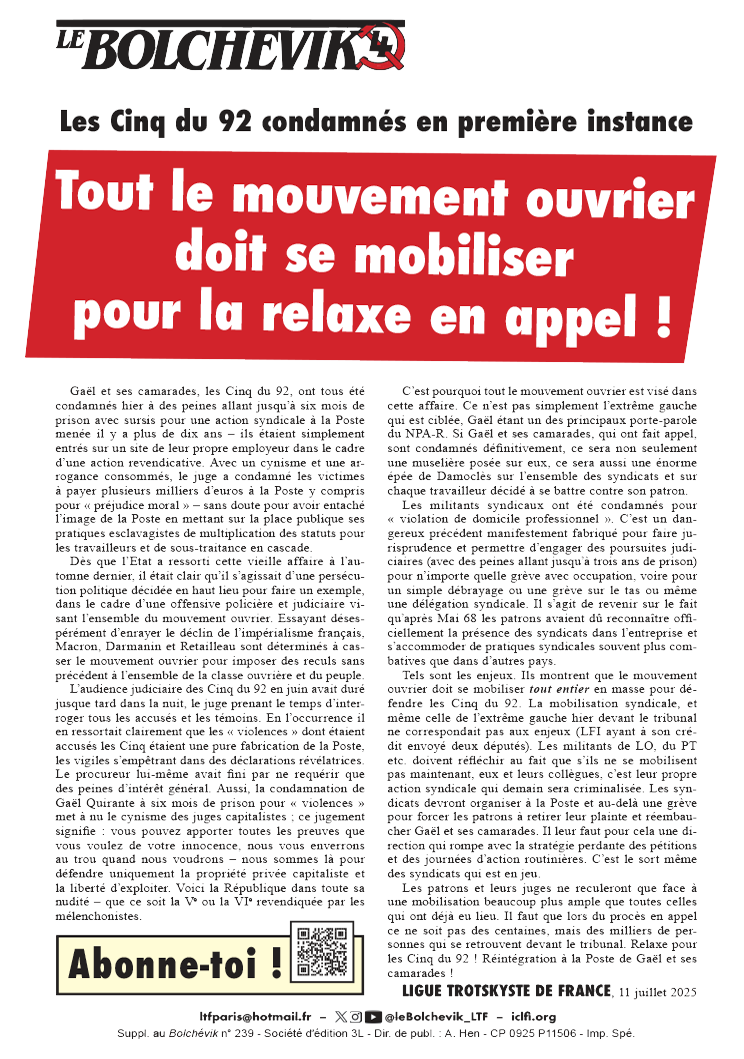 Le Bolchévik (supplément)  |  11 juillet 2025