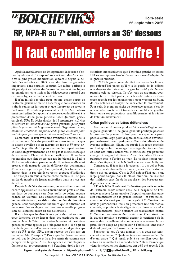 Le Bolchévik (supplément)  |  26 septembre 2025