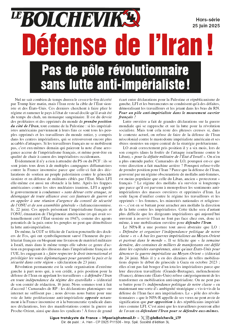 Le Bolchévik (supplément)  |  25 juin 2025