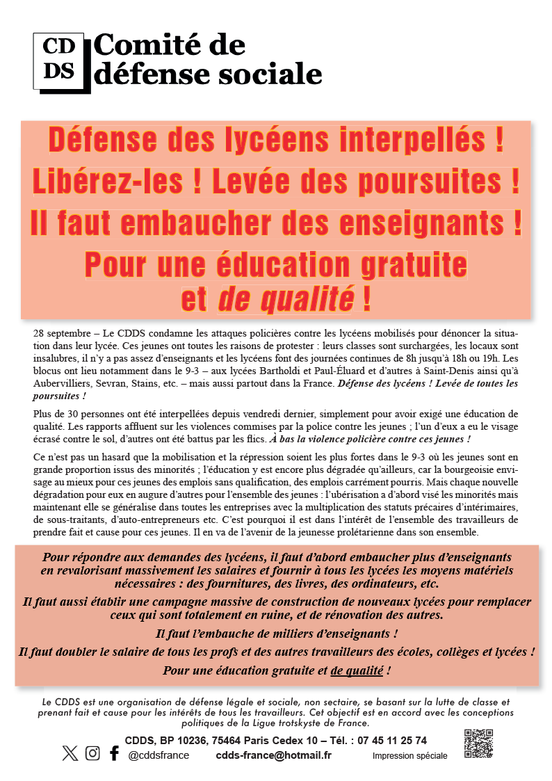 Comité de défense sociale  |  28 septembre 2026