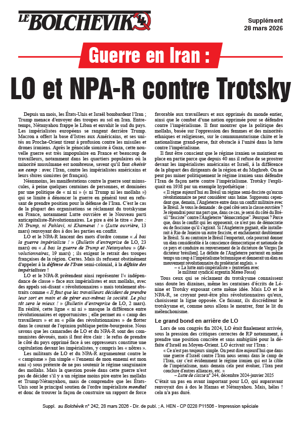 Le Bolchévik (supplément)  |  28 mars 2026