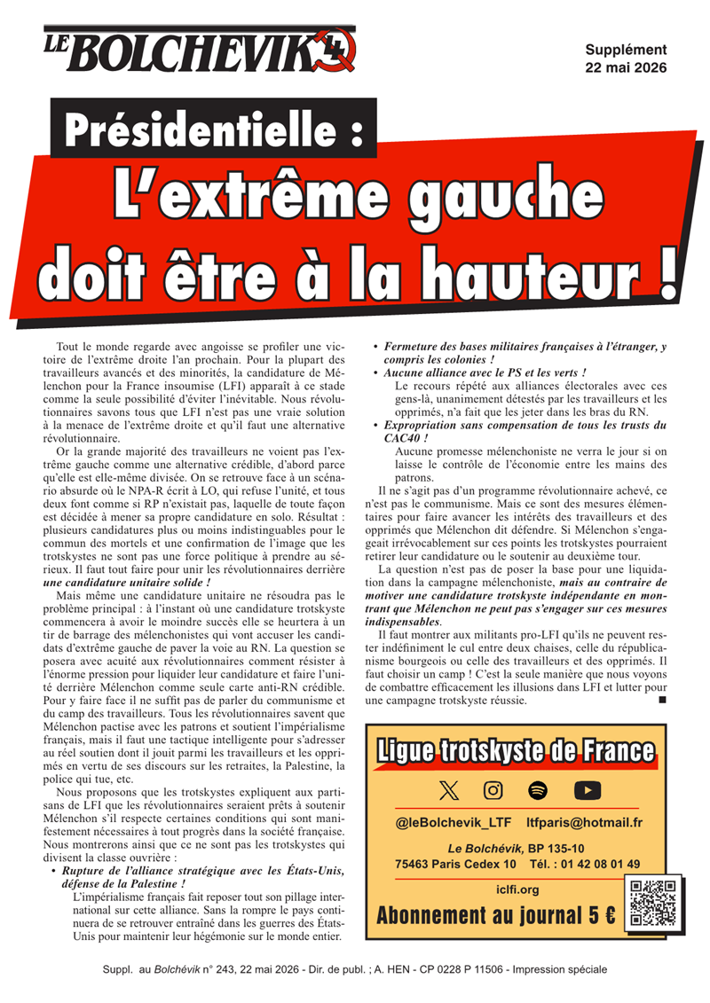Le Bolchévik (supplément)  |  22 mai 2026