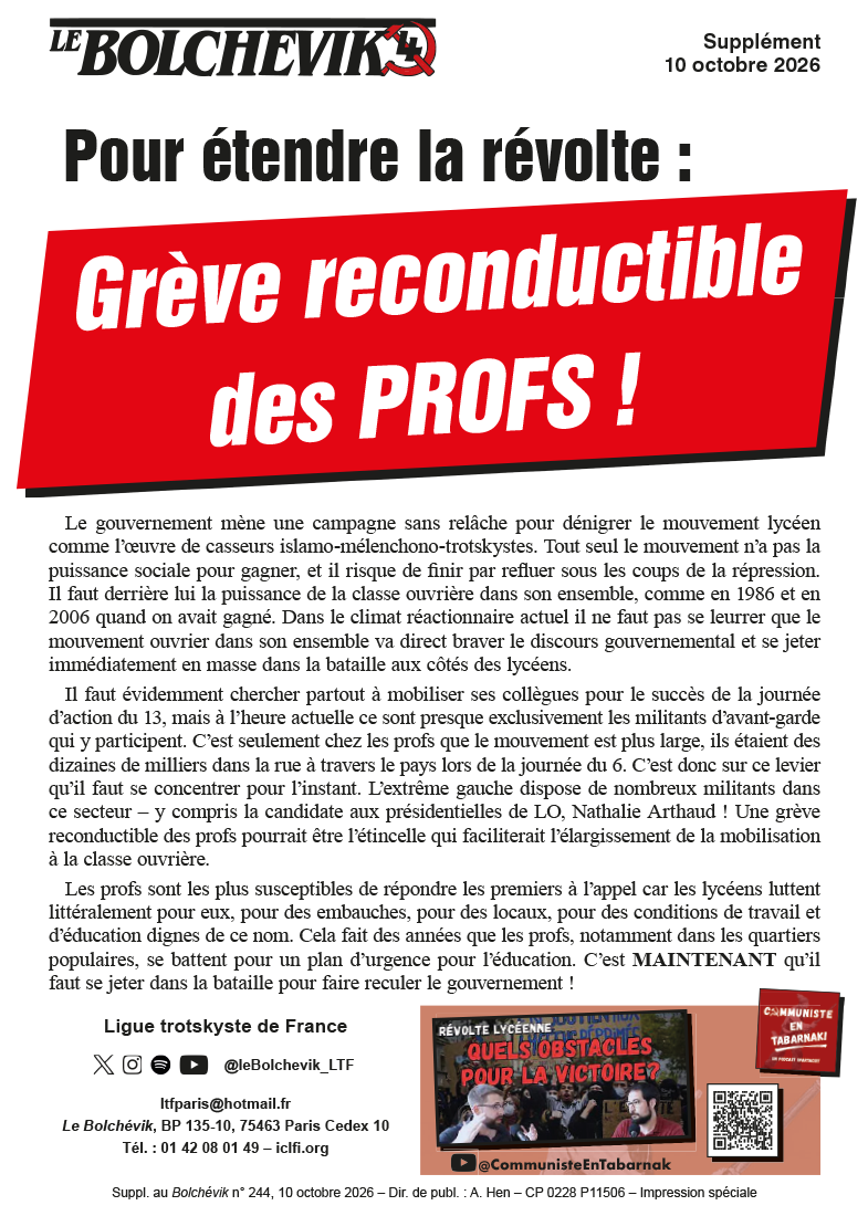 Le Bolchévik (supplément)  |  10 octobre 2026