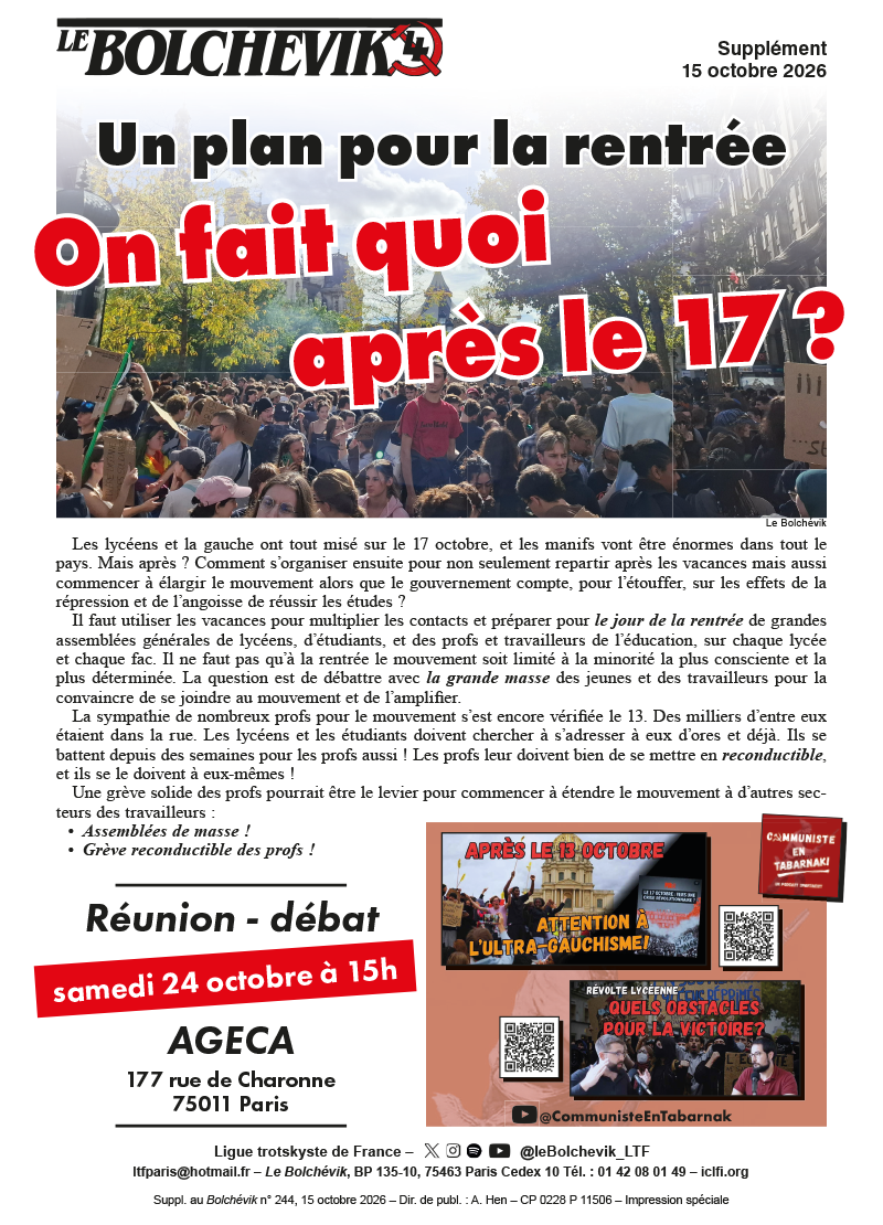 Le Bolchévik (supplément)  |  16 octobre 2026