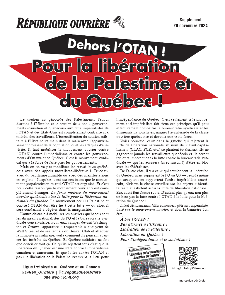 Dehors l’OTAN ! | Pour la libération de la Palestine et du Québec !  |  20 novembre 2024