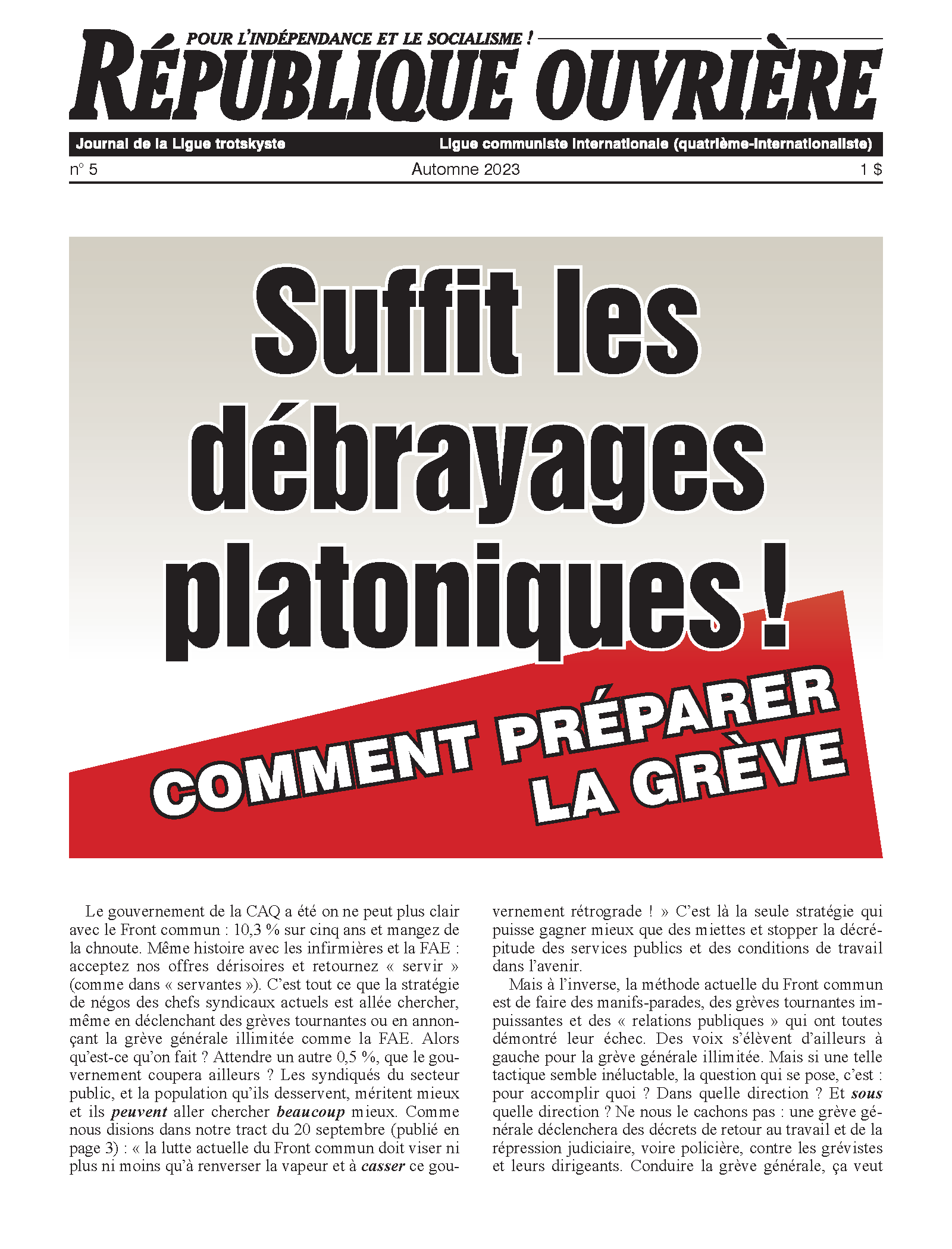 République ouvrière No 5  |  19 Kasım 2023