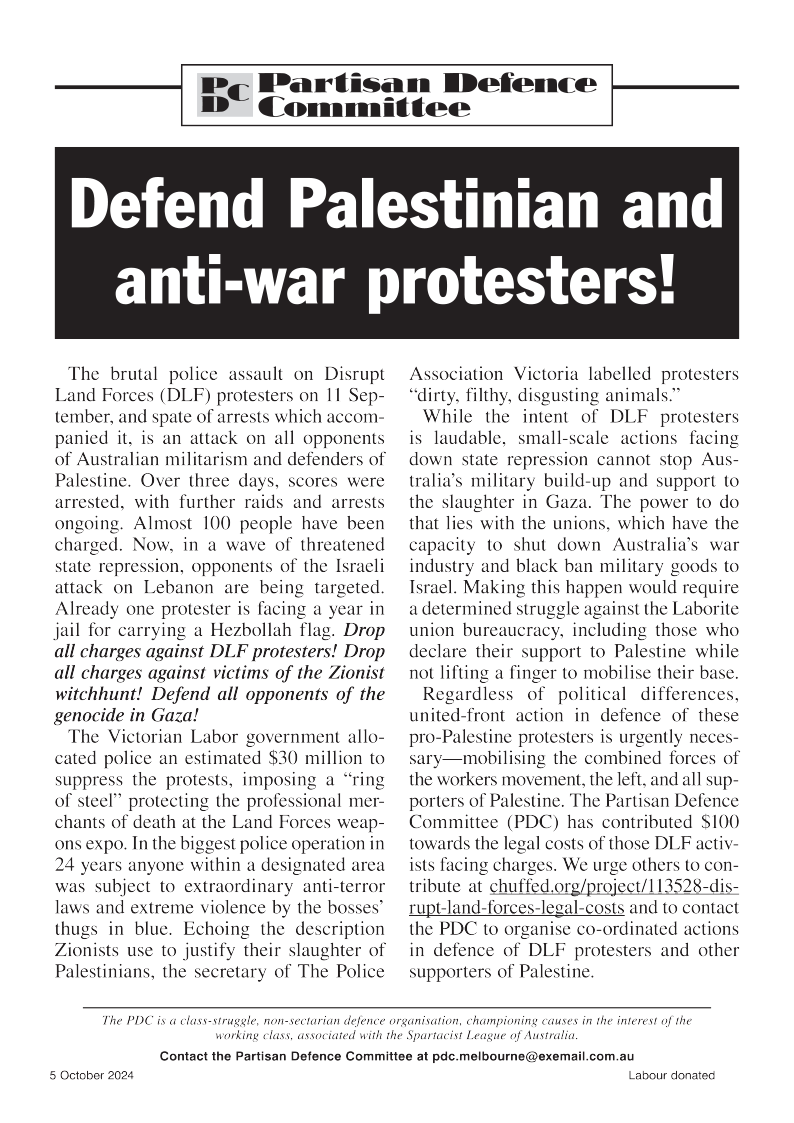 Defend Palestinian and anti-war protesters!  |  5 ottobre 2024