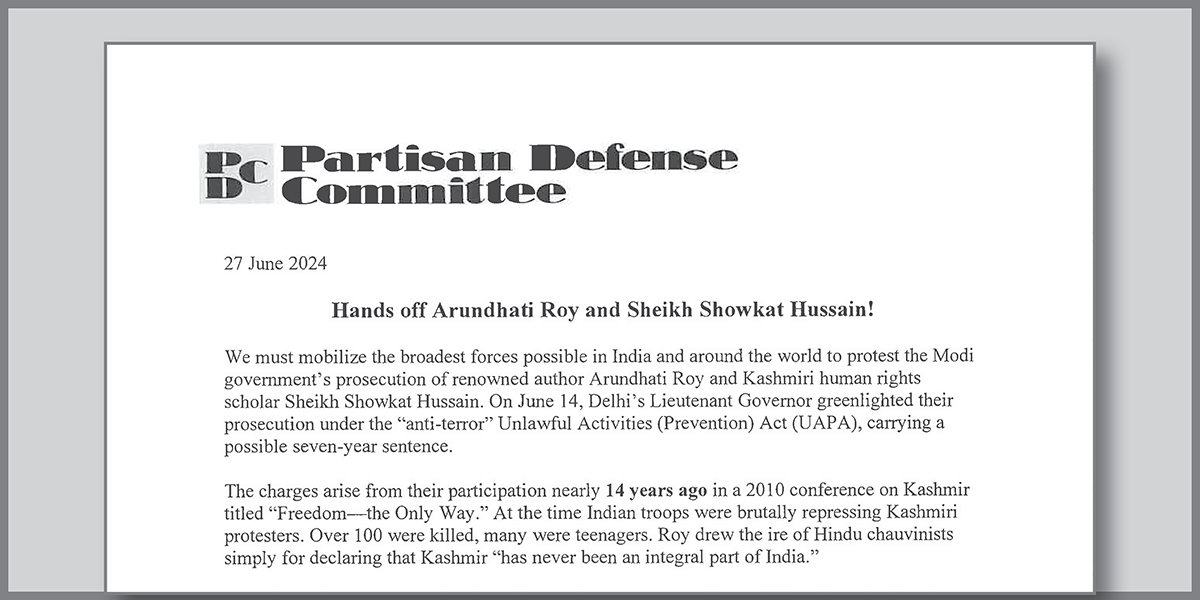 Hands off Arundhati Roy and Sheikh Showkat Hussain!  |  27 June 2024