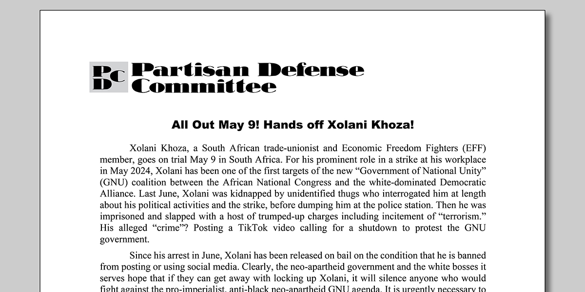 All Out May 9! Hands off Xolani Khoza!  |  29 April 2025