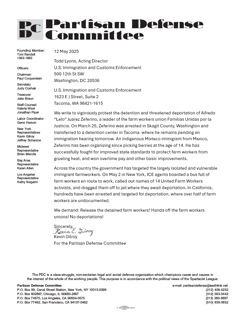 PDC Letter: Release Detained Farm Workers! Hands Off the Farm Workers Unions!  |  12 mai 2025