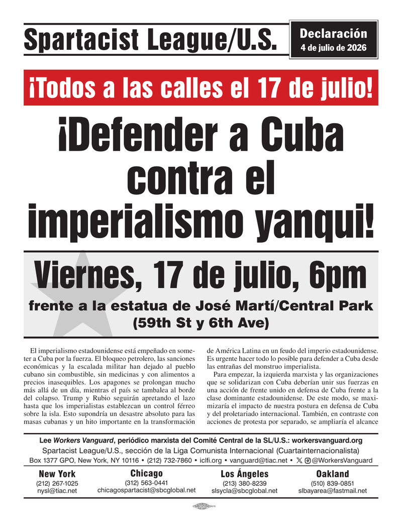 Statements of the Spartacist League/U.S.  |  4 de julio de 2026