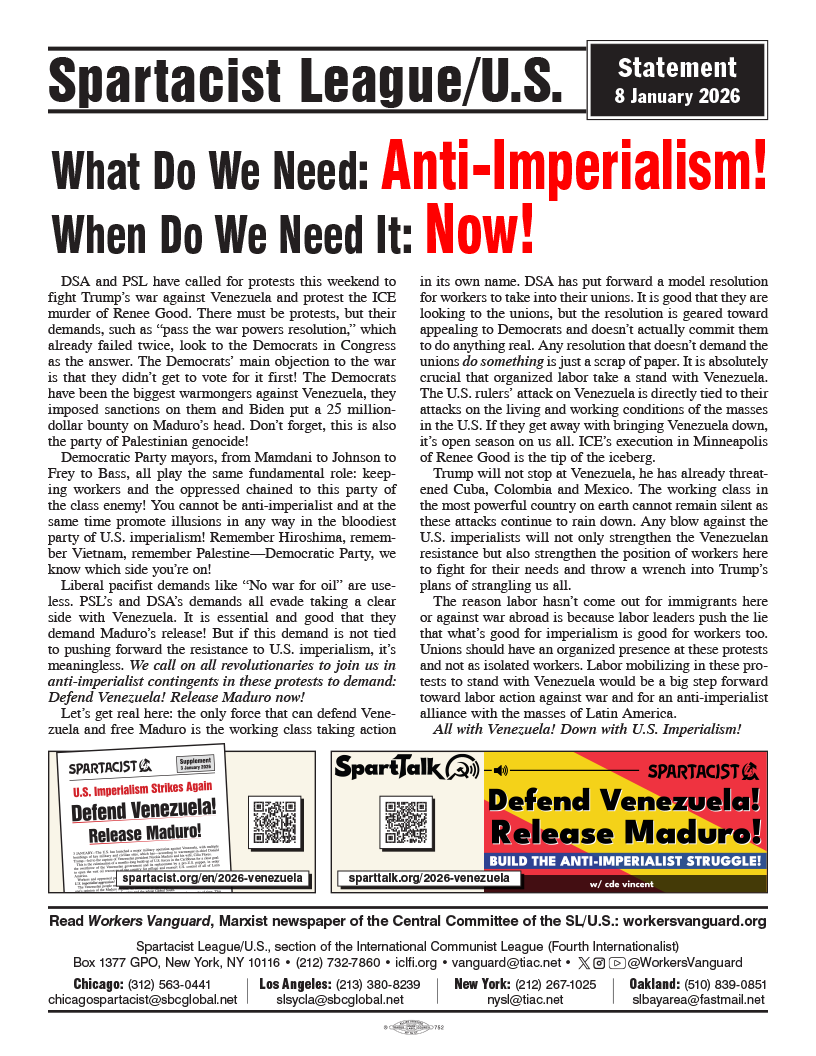 Statements of the Spartacist League/U.S.  |  8 जनवरी 2026
