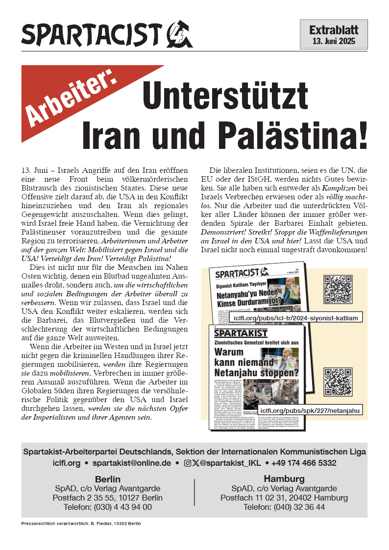 Spartacist (deutschsprachige Ausgabe) Extra  |  13. Juni 2025