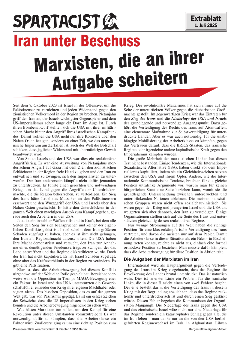 Iran unter Beschuss | Marxisten, die an ihrer Aufgabe scheitern  |  ১ জুলাই, ২০২৫