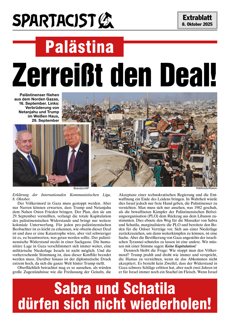 Spartacist (deutschsprachige Ausgabe) Extra  |  8. Oktober 2025