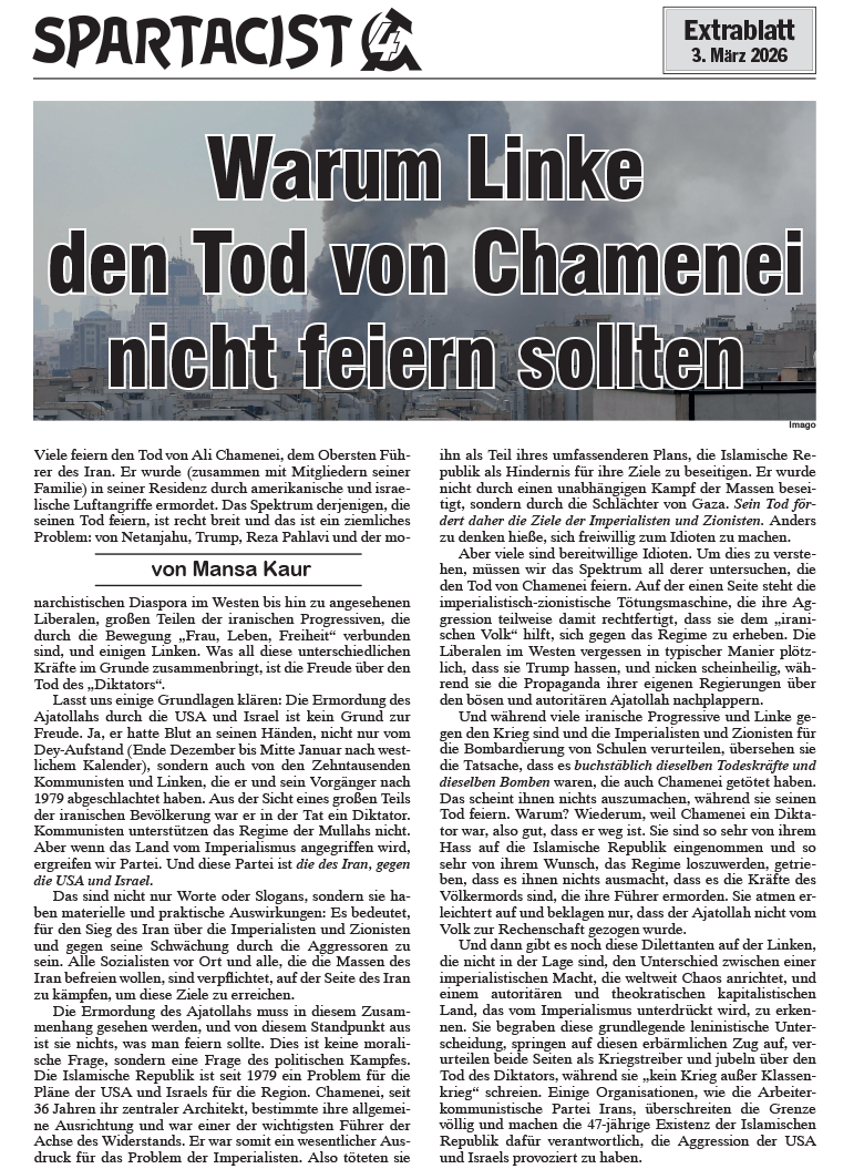Spartacist (deutschsprachige Ausgabe) Extra  |  3. März 2026