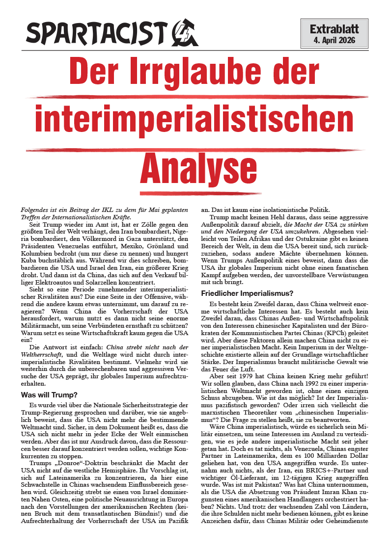 Spartacist (deutschsprachige Ausgabe) Extra  |  4. April 2026