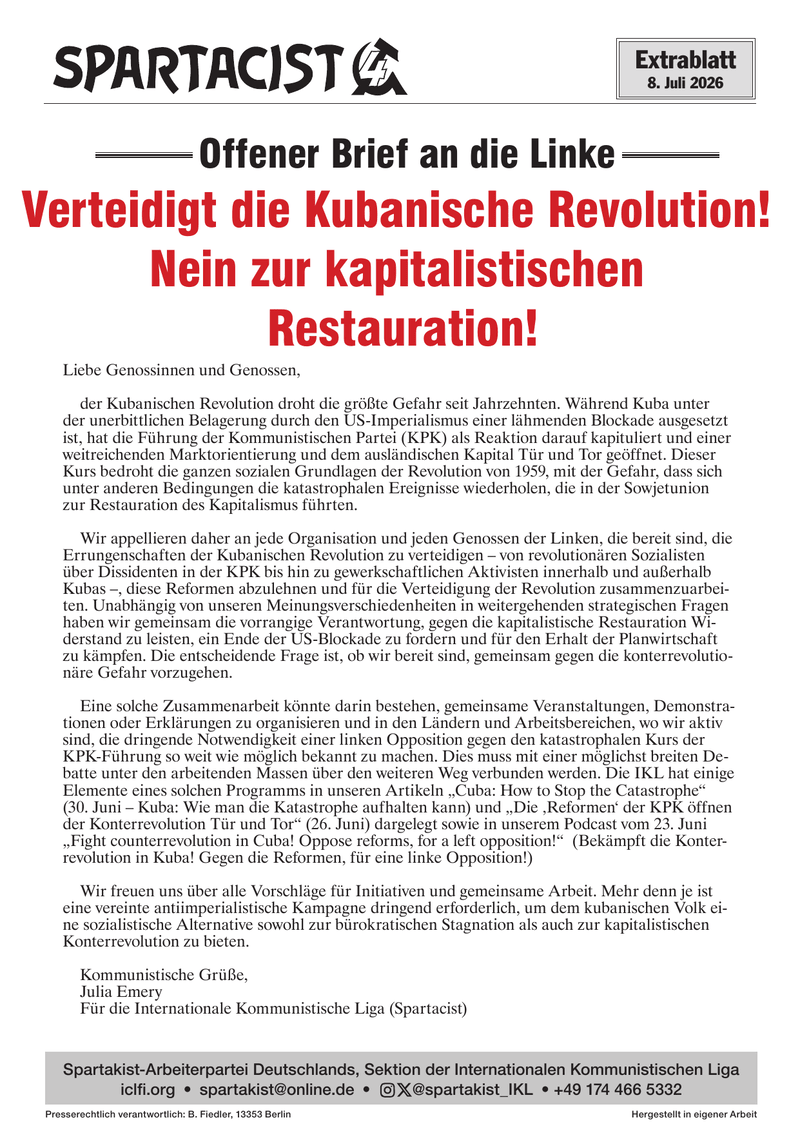 Spartacist (deutschsprachige Ausgabe) Extra  |  8. Juli 2026
