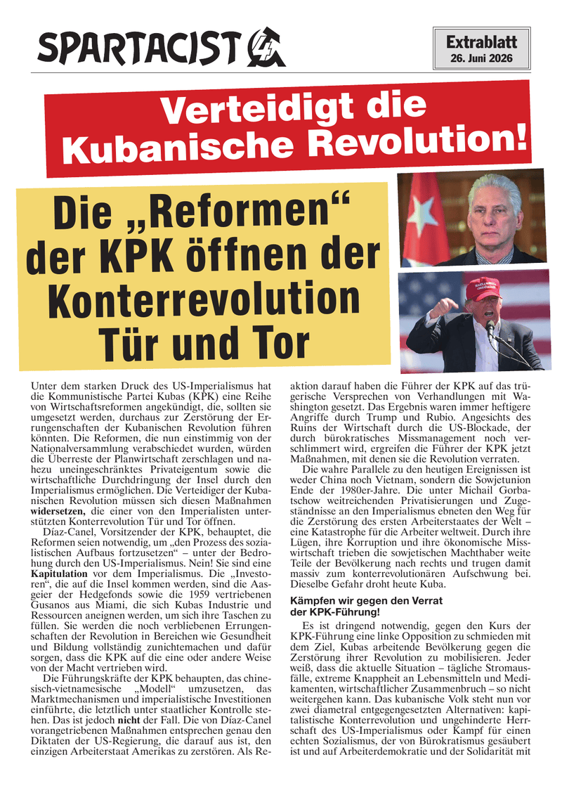 Spartacist (deutschsprachige Ausgabe) Extra  |  26. Juni 2026