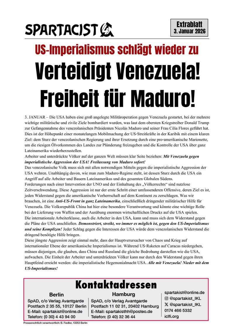 Spartacist (deutschsprachige Ausgabe) supplement  |  3 January 2026