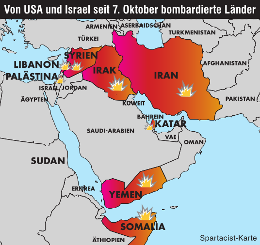 Von USA und Israel seit 7. Oktober bombardierte Länder