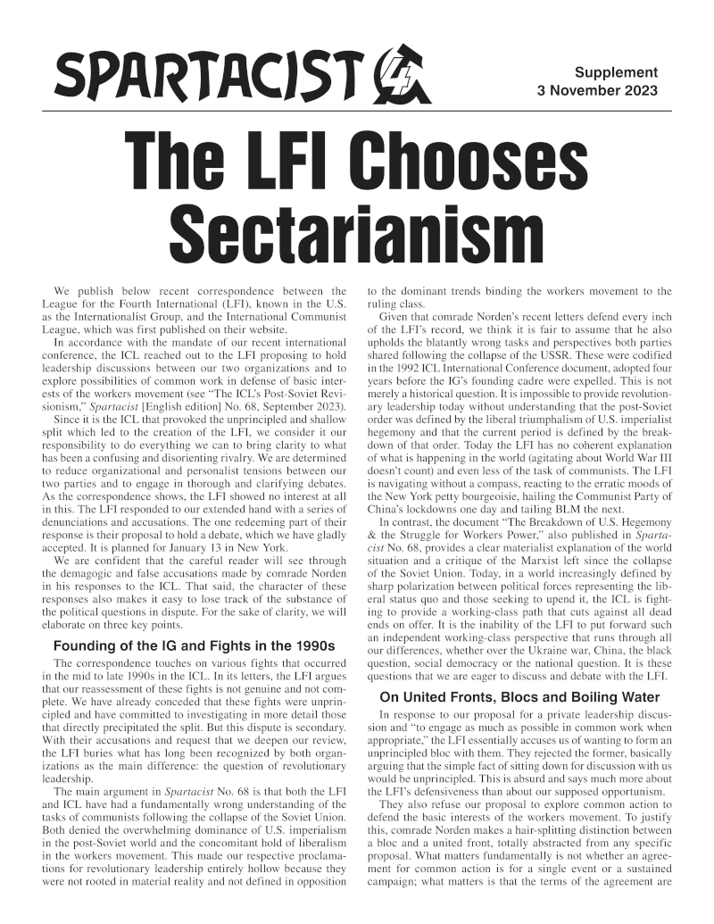 The LFI Chooses Sectarianism  |  3 בנובמבר 2023