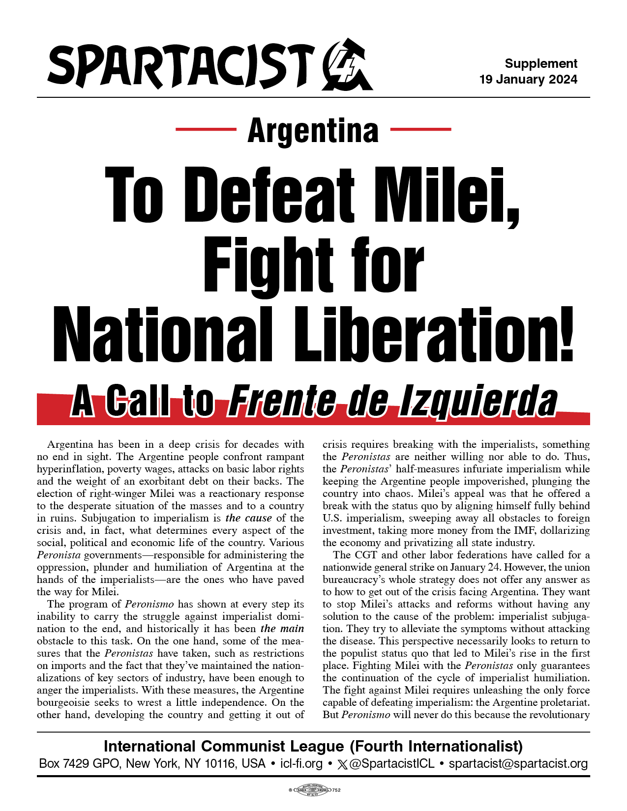 Argentina: To Defeat Milei, Fight for National Liberation!  |  19 בינואר 2024