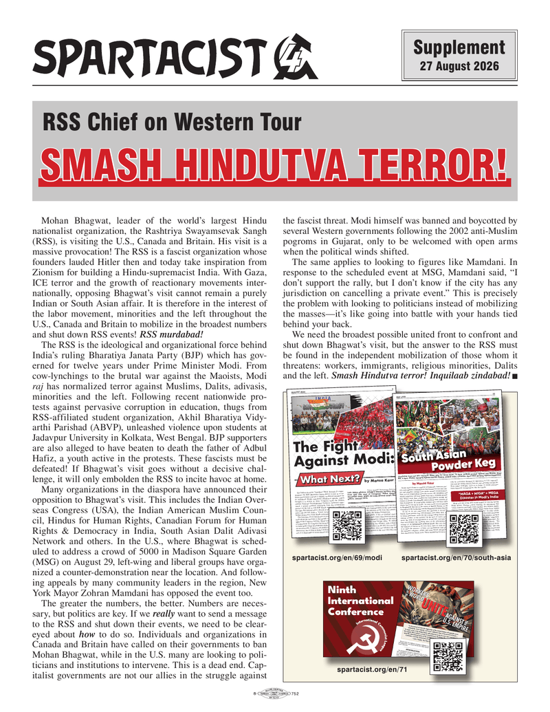 Spartacist (English edition) supplement  |  27 August 2026