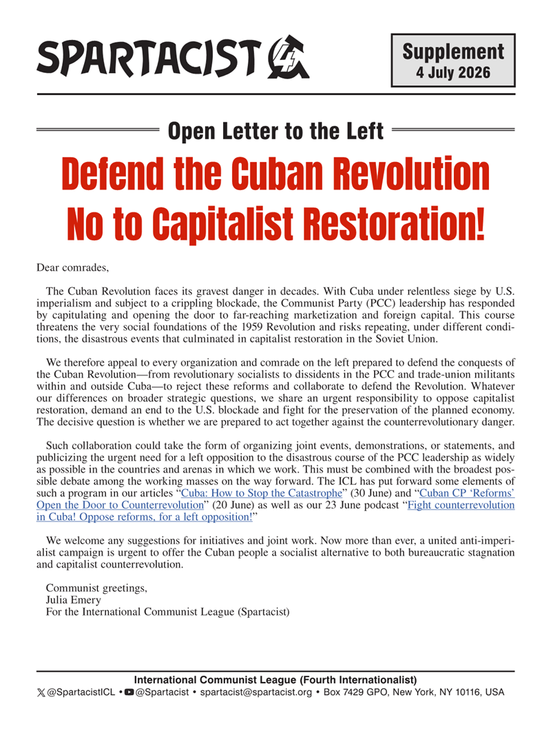 Spartacist (English edition) supplement  |  4 July 2026
