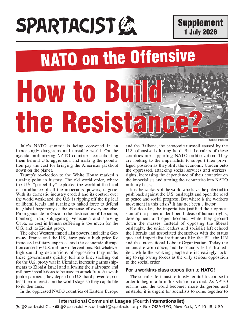 Spartacist (English edition) supplement  |  1 July 2026