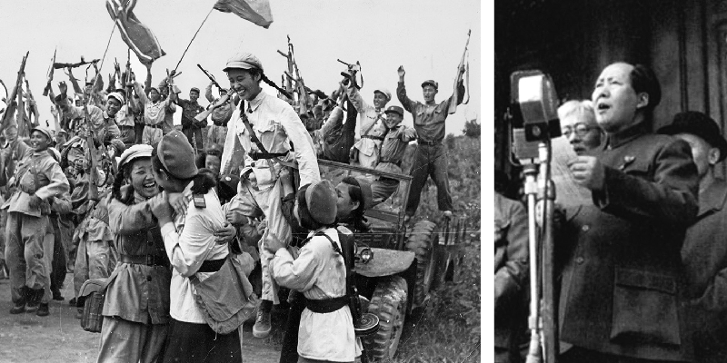 Chinese and Korean soldiers. Mao Zedong.