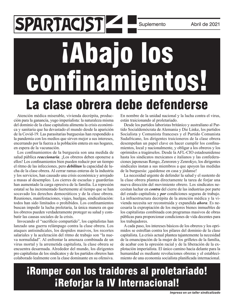 Spartacist (edición en español) ملحق  |  ٢١ أبريل ٢٠٢١