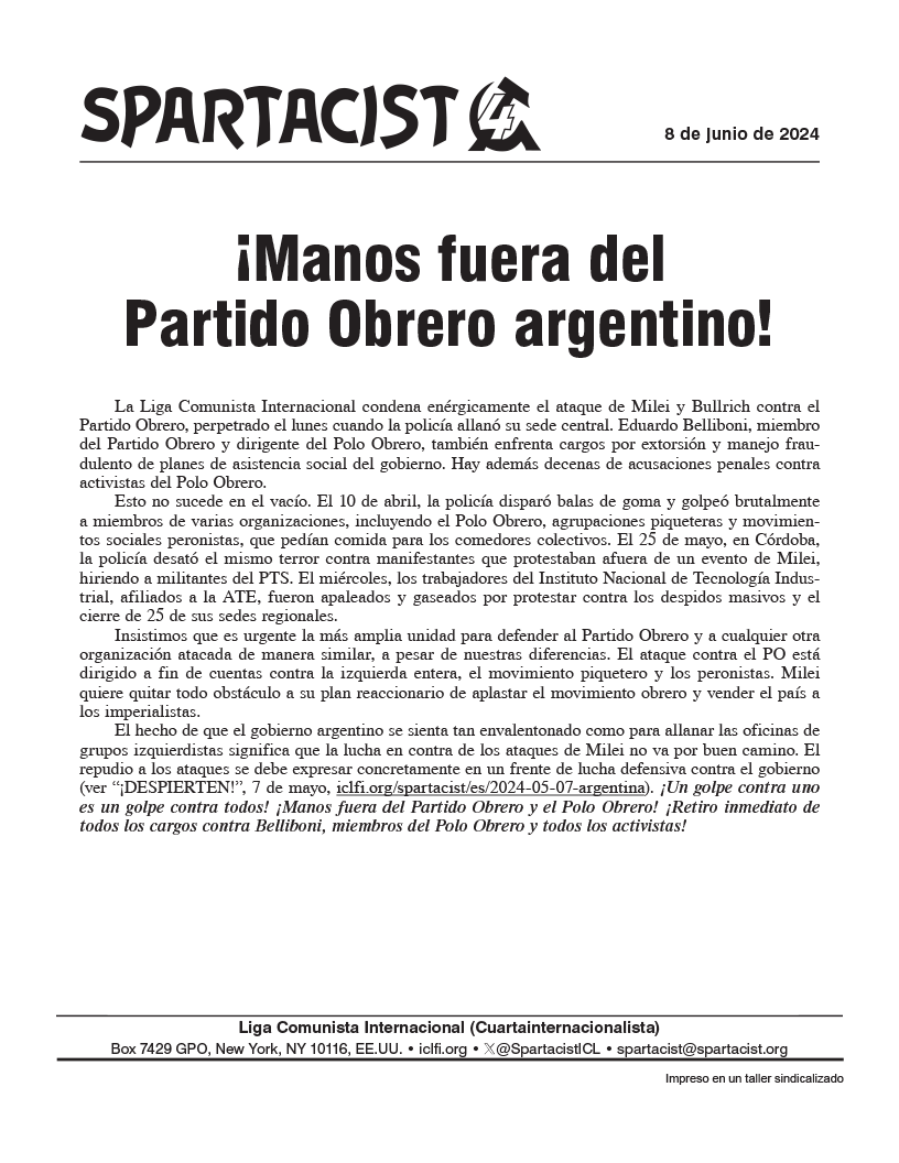 ¡Manos fuera del Partido Obrero argentino!  |  8 ביוני 2024