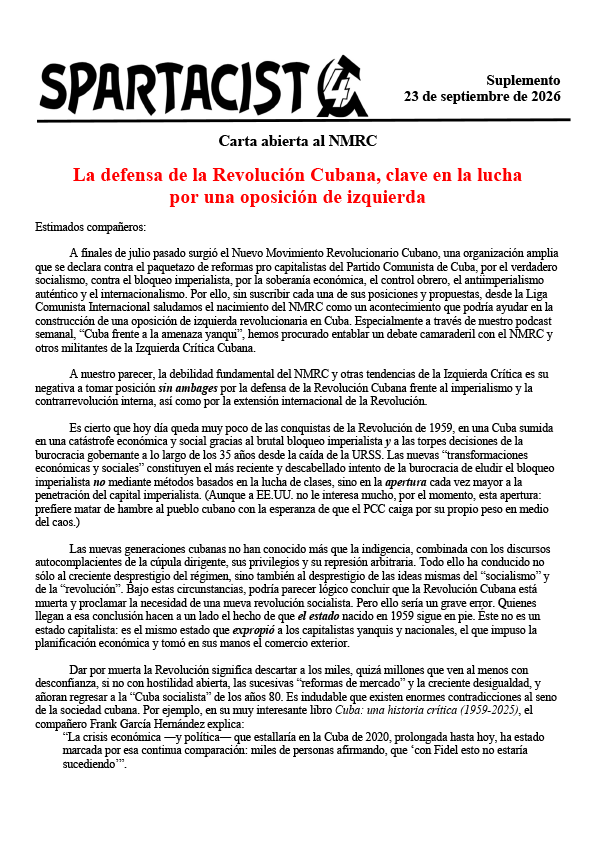 suplemento Spartacist (edición en español)  |  23 de septiembre de 2026
