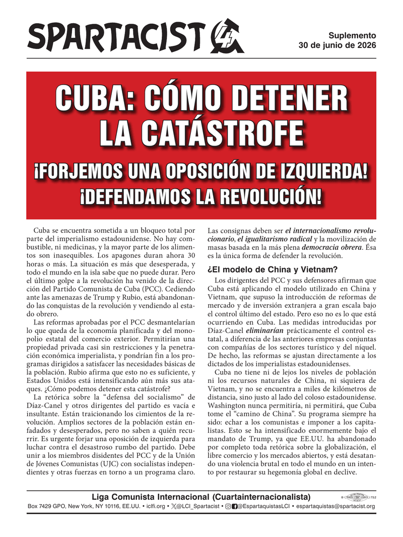 suplemento Spartacist (edición en español)  |  30 de junio de 2026