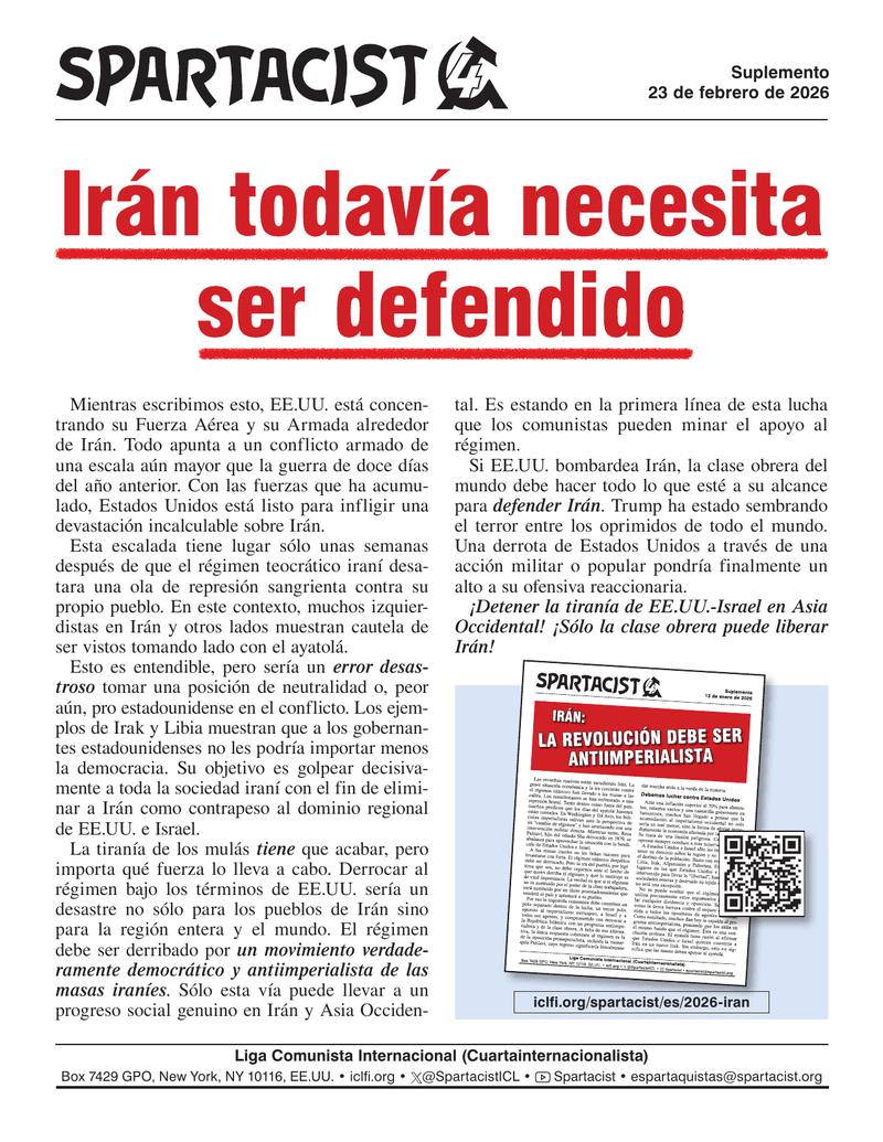 suplemento Spartacist (edición en español)  |  23 de febrero de 2026