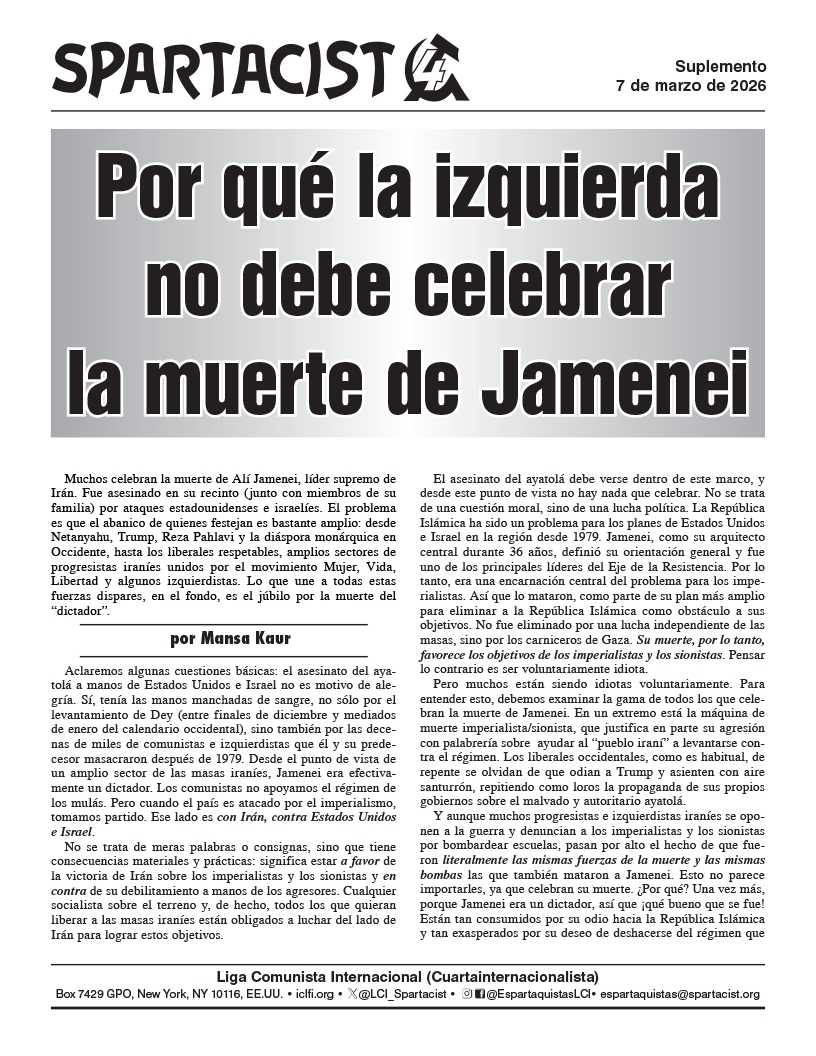suplemento Spartacist (edición en español)  |  7 de marzo de 2026