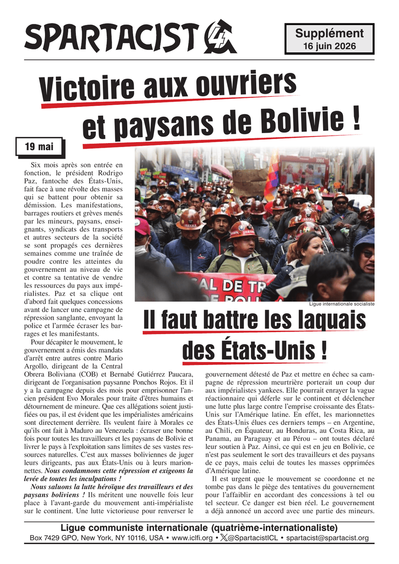 Spartacist (édition en français) (supplément)  |  16 juin 2026