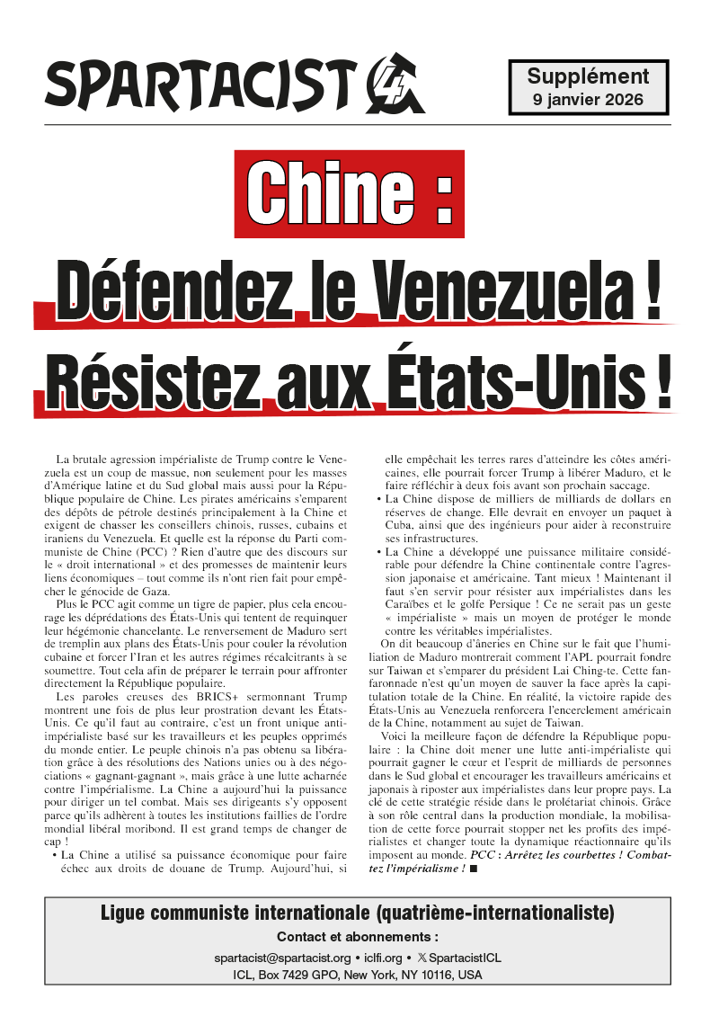 Spartacist (édition en français) (supplément)  |  9 janvier 2026
