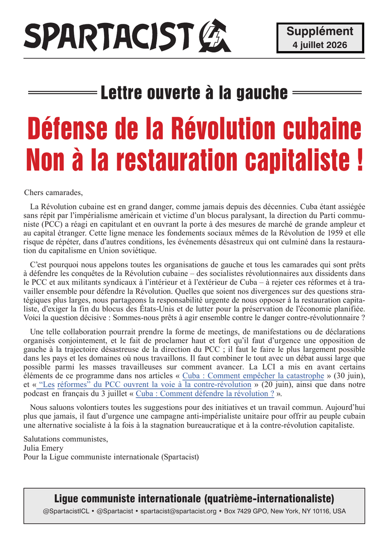 Spartacist (édition en français) (supplément)  |  4 juillet 2026