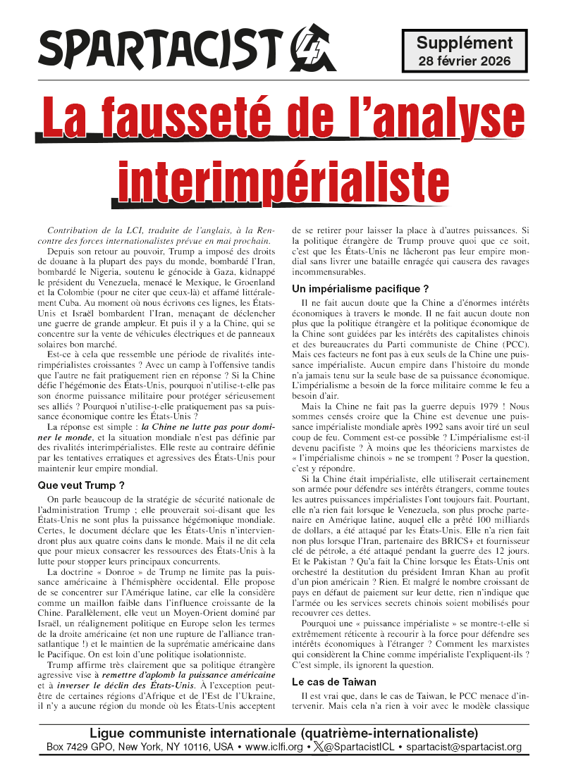 Spartacist (édition en français) (supplément)  |  28 février 2026