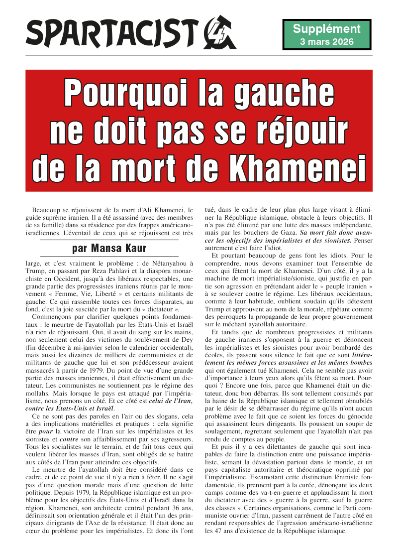Spartacist (édition en français) (supplément)  |  3 mars 2026