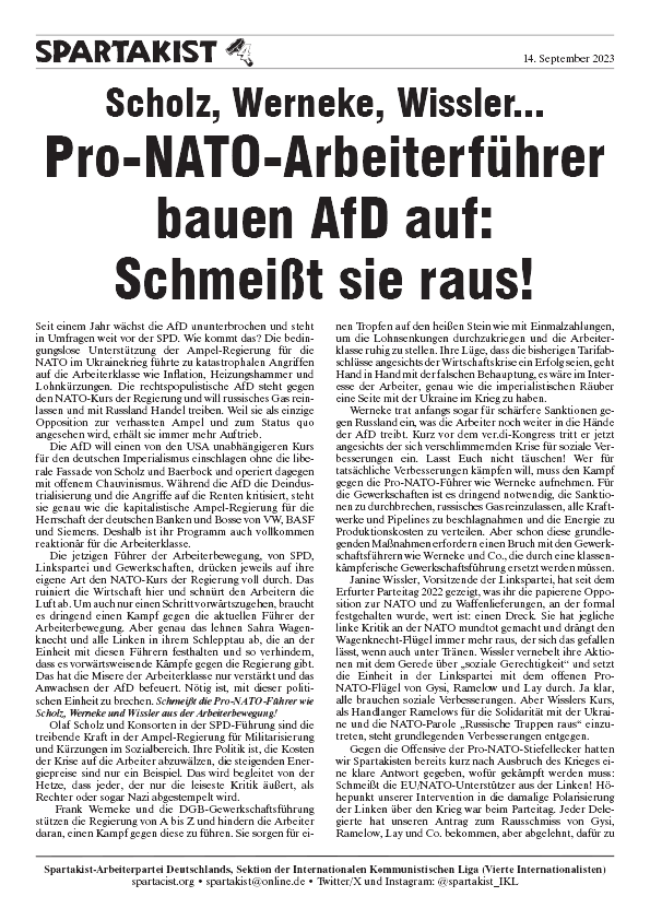 Scholz, Werneke, Wissler... Pro-NATO-Arbeiterführer bauen AfD auf: Schmeißt sie raus!  |  14 בספטמבר 2023